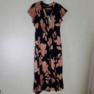 Maeve Anthropology Maxi Floral Black and Pink Women's Dress Size XX Small